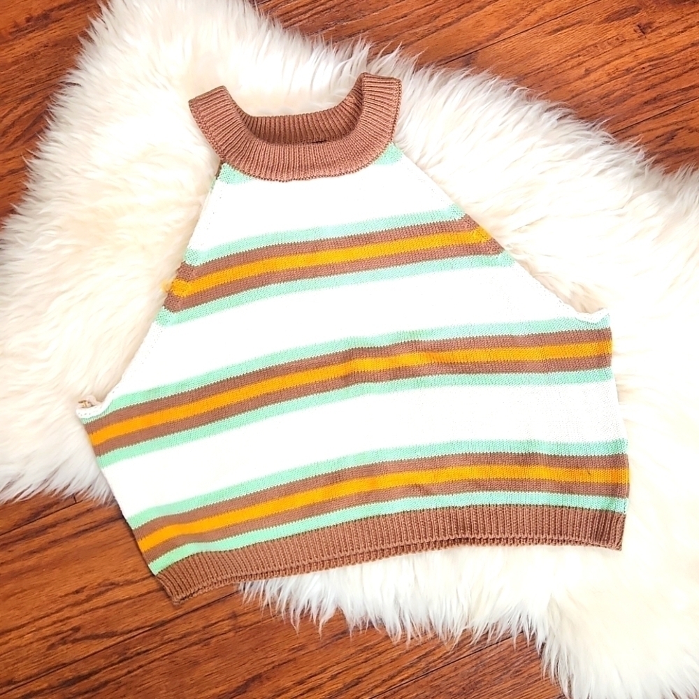 Nikka K Striped Cropped Halter Knit Tanktop